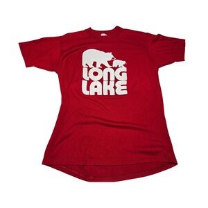 Vintage Jerzees Red Long Lake Bear Graphic T Shirt Mens‎ M USA Made 50/50